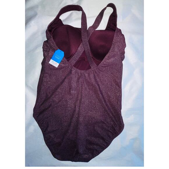 NWT Lands End Metallic Purple One-Piece‎ Swimsuit - Women's Size 14 D - Picture 4 of 10